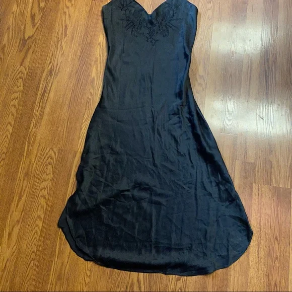 Vintage 90’s 100% Silk Dress Black Silk Slip Dress Size Small Satin Mini Dress - Picture 6 of 12